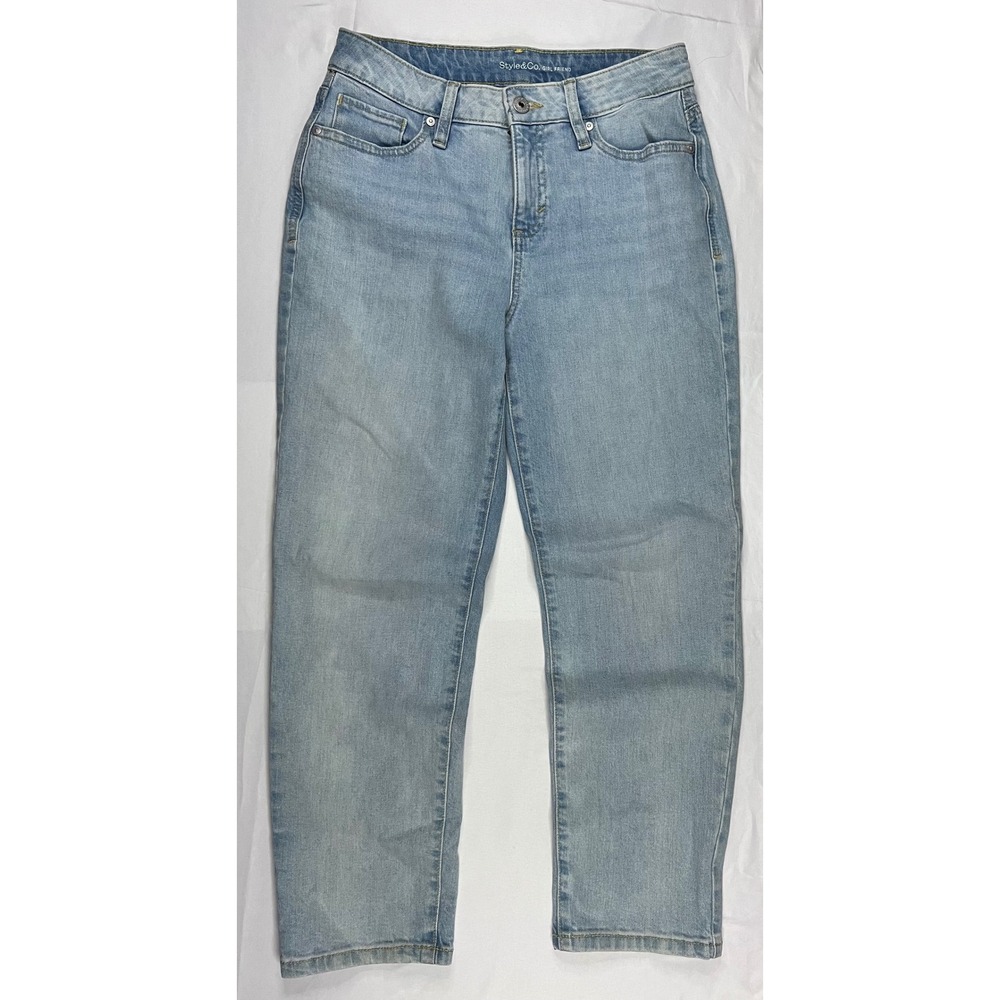 Style & Co. Girlfriend Jeans Light Wash Blue Denim Mid Rise Petite 4P